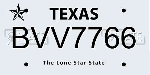 BVV7766 Texas License Plate