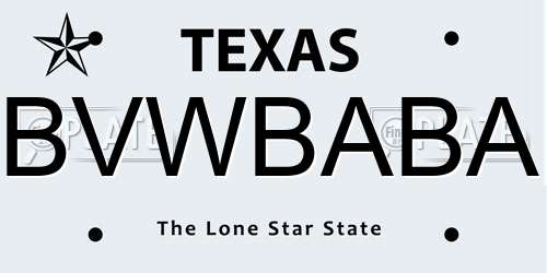BVWBABA Texas License Plate