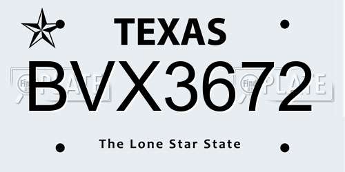 BVX3672 Texas License Plate