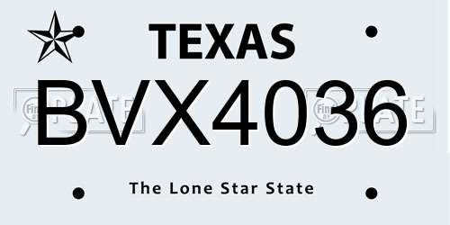 BVX4036 Texas License Plate