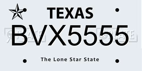 BVX5555 Texas License Plate