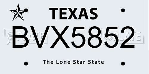 BVX5852 Texas License Plate