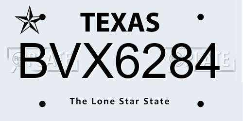BVX6284 Texas License Plate