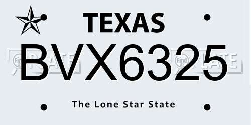 BVX6325 Texas License Plate