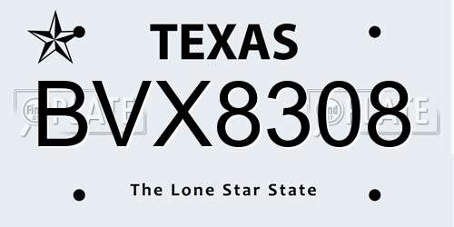 BVX8308 Texas License Plate