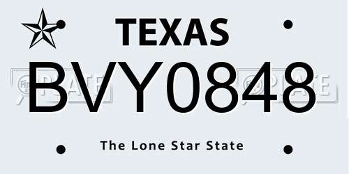 BVY0848 Texas License Plate