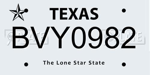 BVY0982 Texas License Plate
