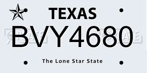 BVY4680 Texas License Plate