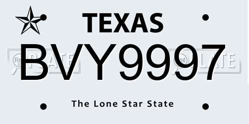 BVY9997 Texas License Plate