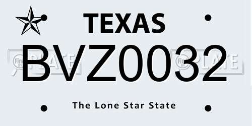 BVZ0032 Texas License Plate