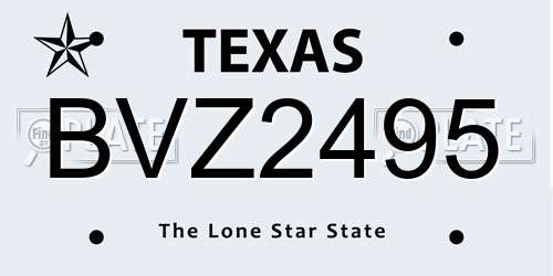 BVZ2495 Texas License Plate