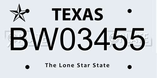 BW03455 Texas License Plate