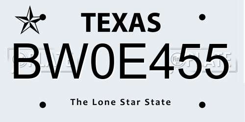 BW0E455 Texas License Plate