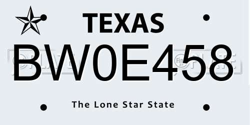 BW0E458 Texas License Plate