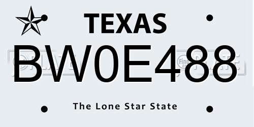 BW0E488 Texas License Plate