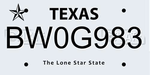 BW0G983 Texas License Plate