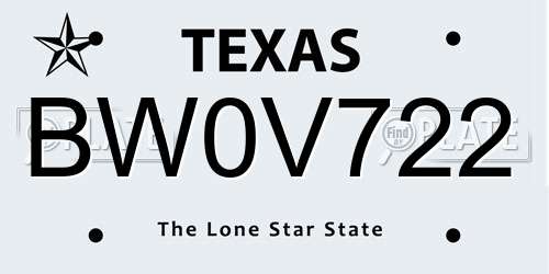 BW0V722 Texas License Plate