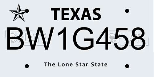 BW1G458 Texas License Plate