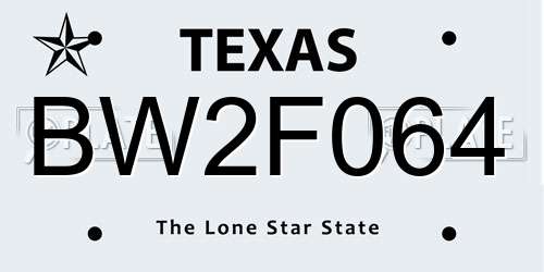 BW2F064 Texas License Plate