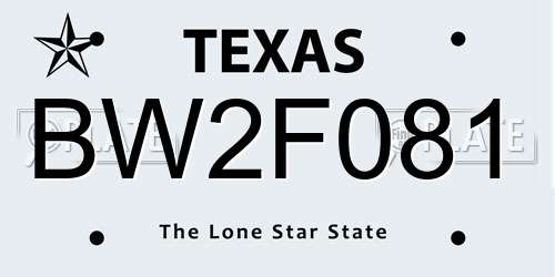 BW2F081 Texas License Plate