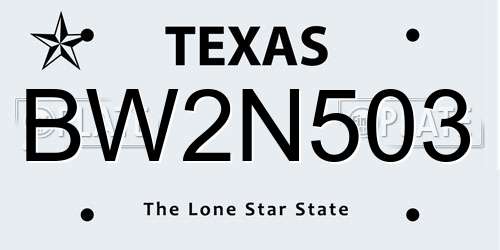 BW2N503 Texas License Plate