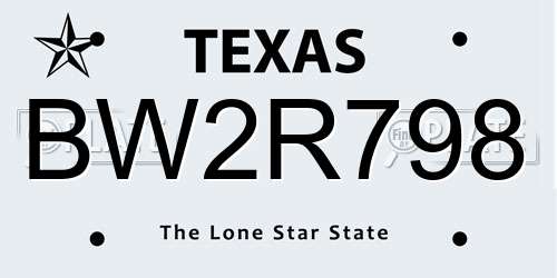 BW2R798 Texas License Plate