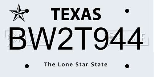 BW2T944 Texas License Plate
