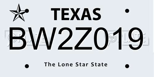 BW2Z019 Texas License Plate