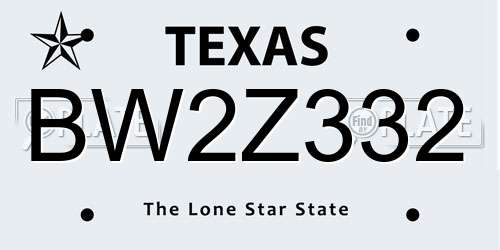BW2Z332 Texas License Plate