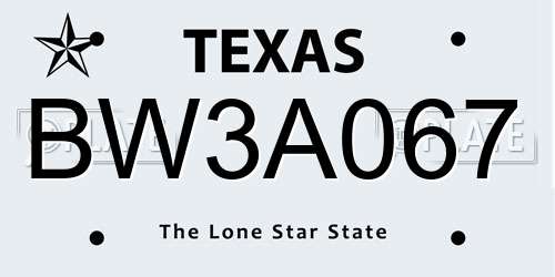 BW3A067 Texas License Plate