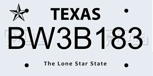 BW3B183 Texas License Plate