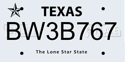 BW3B767 Texas License Plate