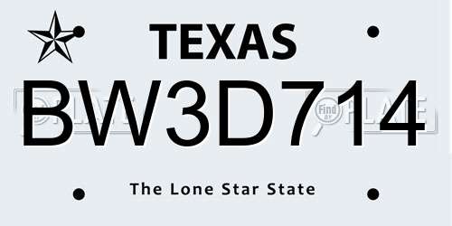 BW3D714 Texas License Plate