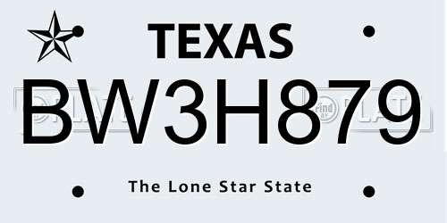 BW3H879 Texas License Plate