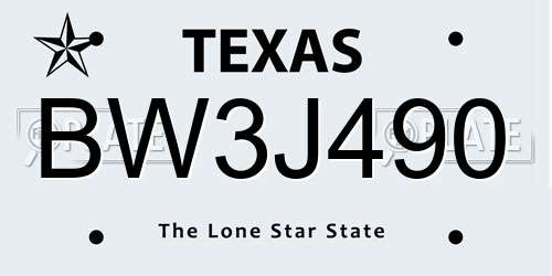 BW3J490 Texas License Plate
