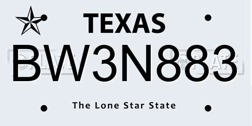 BW3N883 Texas License Plate