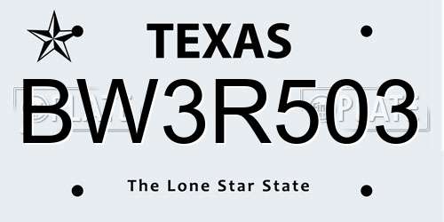 BW3R503 Texas License Plate