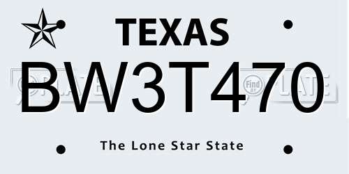 BW3T470 Texas License Plate