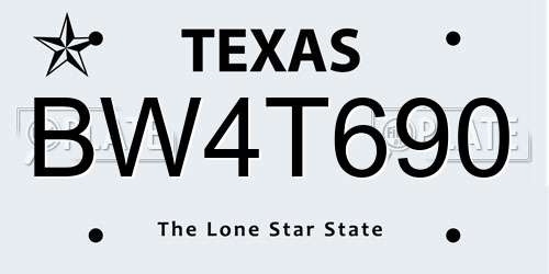 BW4T690 Texas License Plate