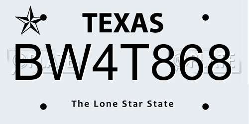 BW4T868 Texas License Plate