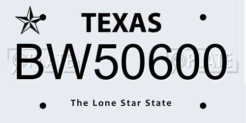 BW50600 Texas License Plate