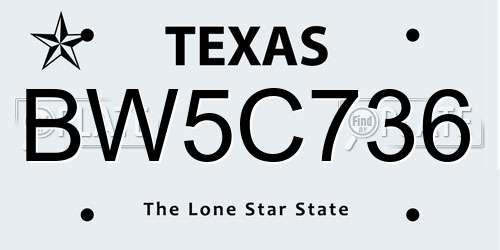 BW5C736 Texas License Plate