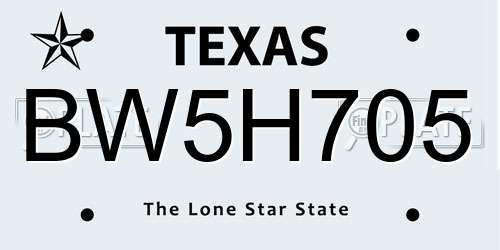 BW5H705 Texas License Plate