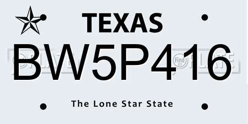 BW5P416 Texas License Plate