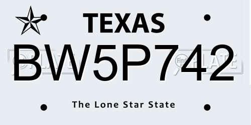 BW5P742 Texas License Plate