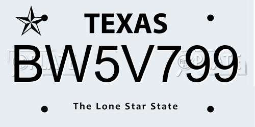 BW5V799 Texas License Plate