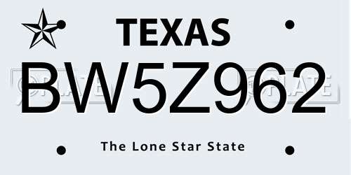 BW5Z962 Texas License Plate