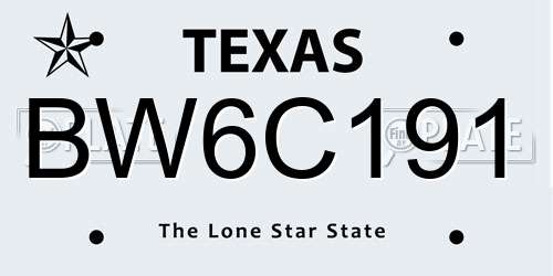 BW6C191 Texas License Plate