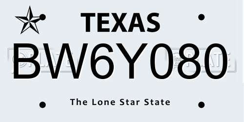 BW6Y080 Texas License Plate