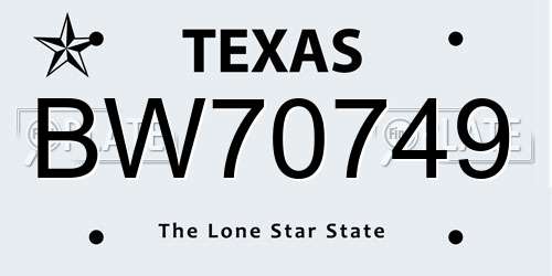 BW70749 Texas License Plate